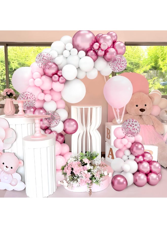 Pink and White Balloons Arch Kit – 102 Pieces Birthday Balloons with Pink White Balloons, Pastel Balloons for Baptism, Wedding, Baby Shower Decorations, Birthday Party - Image 2