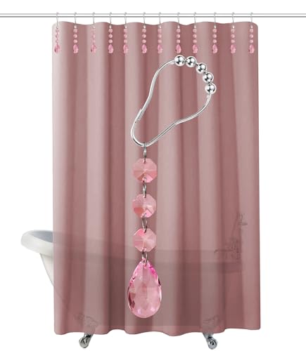 Yapicoco Shower Curtain Hooks Rings for Bathroom, 12PCS Gemstone Crystal Bead Water Drop Stainless Steel Rust Resistant Clear Shower Curtain Rings (Pink) - Image 4