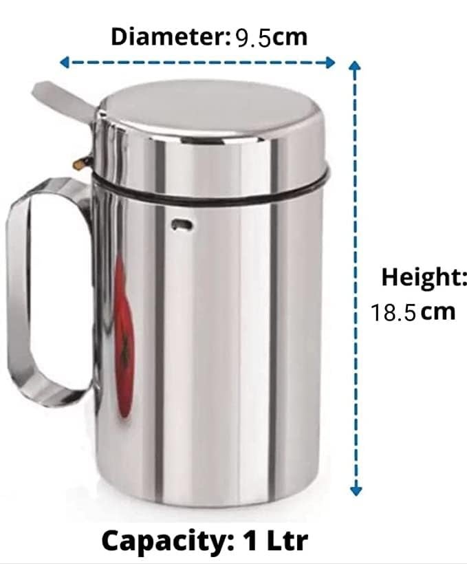 MILTLIFE Stainless Steel Oil Container for 1 Liter Pack of 2 Dust Leak Proof Oil Container Oil Pourer Oil Pot Oil Can Oil Bottle with Handle Pack of 21000ml Silver - Image 2