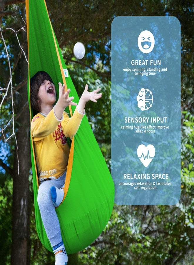 OUTREE Kids Pod Hanging Swing Seat Hammock,100% Cotton Child Swing Hammock Chair for Indoor and Outdoor use,Green and Yellow - Image 4