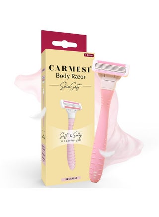 Carmesi Body Razor SkinSoft - Reusable - Pack of 1 | Aloe Vera & Vitamin C Moisture Strip For Smooth & Painless Hair Removal | Slip-Proof Rubber Grip | Soft & Silky Skin | Safe, Hygienic, & Economical - pzsku/Z38427697512E038DC21FZ/45/_/1736426746/779cdfa0-a49b-4478-8a42-8b0b5ba73bf6
