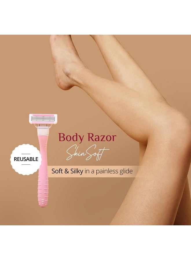 Carmesi Body Razor SkinSoft - Reusable - Pack of 1 | Aloe Vera & Vitamin C Moisture Strip For Smooth & Painless Hair Removal | Slip-Proof Rubber Grip | Soft & Silky Skin | Safe, Hygienic, & Economical