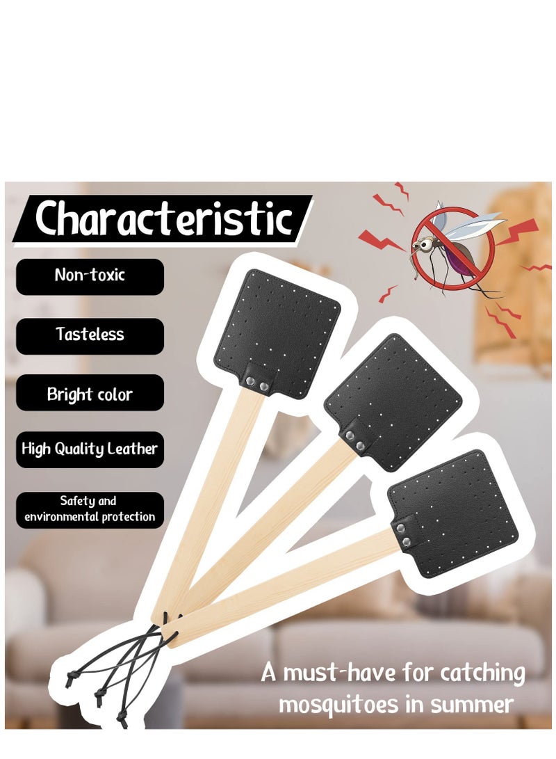 Generic 4 Pieces 17.3 Inch Heavy Duty Fly Swatter Leather Fly Swatter Long Fly Swatter Manual Fly Swatter Wood Handle Rustic Bug Swatter for Flies Bees Mosquitoes Outdoor Indoor Garden Supplies (Black) - Image 3
