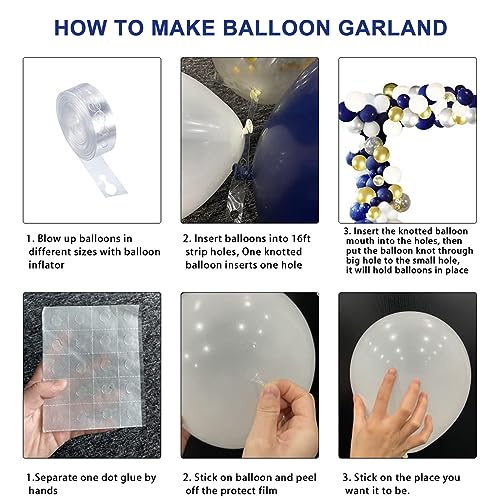 YMSZ Blue Silver Balloons Garland Kit, 120 pcs Navy Blue and Silver Confetti White Balloons Arch for Graduation, Birthday Party, Wedding DIY Decoration - Image 3