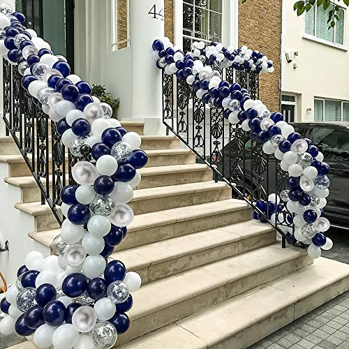 YMSZ Blue Silver Balloons Garland Kit, 120 pcs Navy Blue and Silver Confetti White Balloons Arch for Graduation, Birthday Party, Wedding DIY Decoration - Image 5