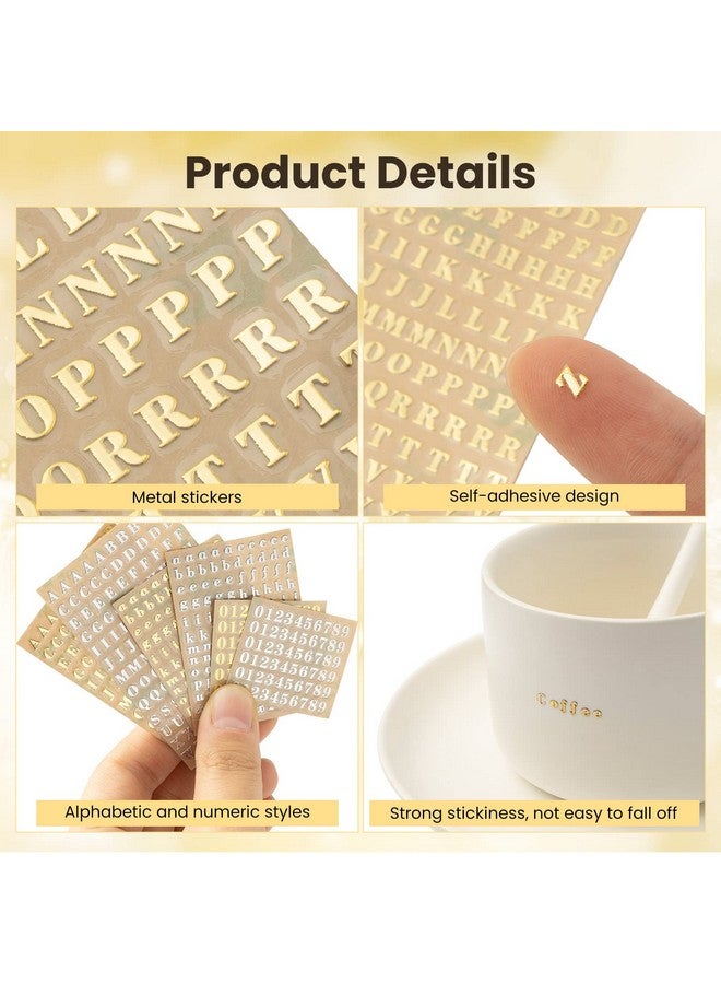 EORTA 6 Sheets 0.12Inch Alphabet Number Stickers Mini Letters Stickers Glitter Alloy Self Adhesive Stickers For Epoxy Resin Casting Decoration Diy Crafts Scrapbook Golden/Silvery 3Mm  - Image 4