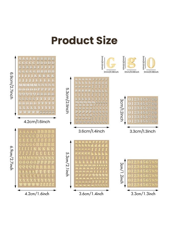 EORTA 6 Sheets 0.12Inch Alphabet Number Stickers Mini Letters Stickers Glitter Alloy Self Adhesive Stickers For Epoxy Resin Casting Decoration Diy Crafts Scrapbook Golden/Silvery 3Mm  - Image 2