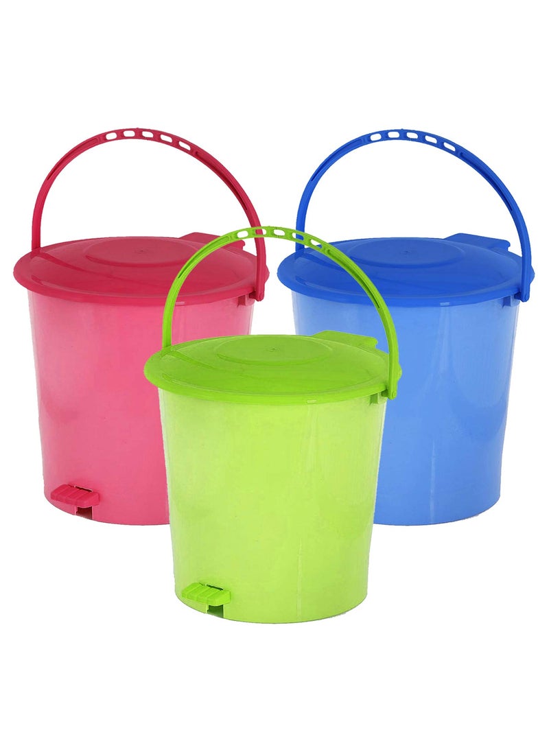 Kuber Industries Kuber Industries 3 Pieces Ultra Plastic Garbage Waste Dustbin for Home Office with Handle 5 Liters Pink Green BlueKUBMART3059  - Image 1