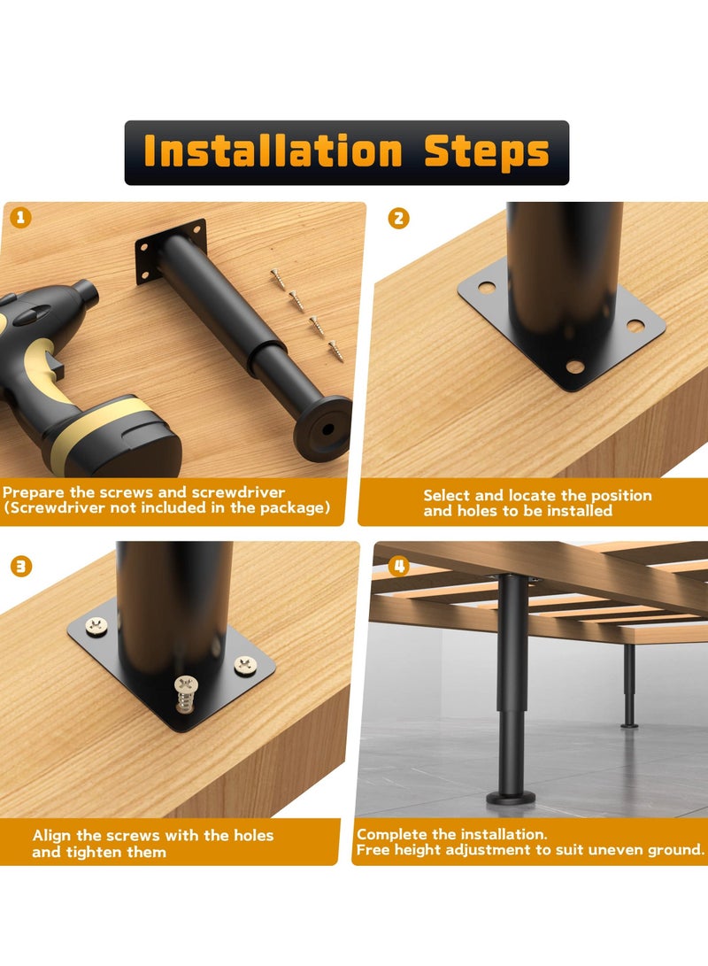 Adjustable Height Bed Support Legs, Sofa Legs Adjustable Height Replacement Support Leg, Metal Adjustable Furniture Legs, 7.08-12.2 inch for Bed/Sofa/Cabinet/Couch/Dresser/Table (4 Pcs) - Image 3