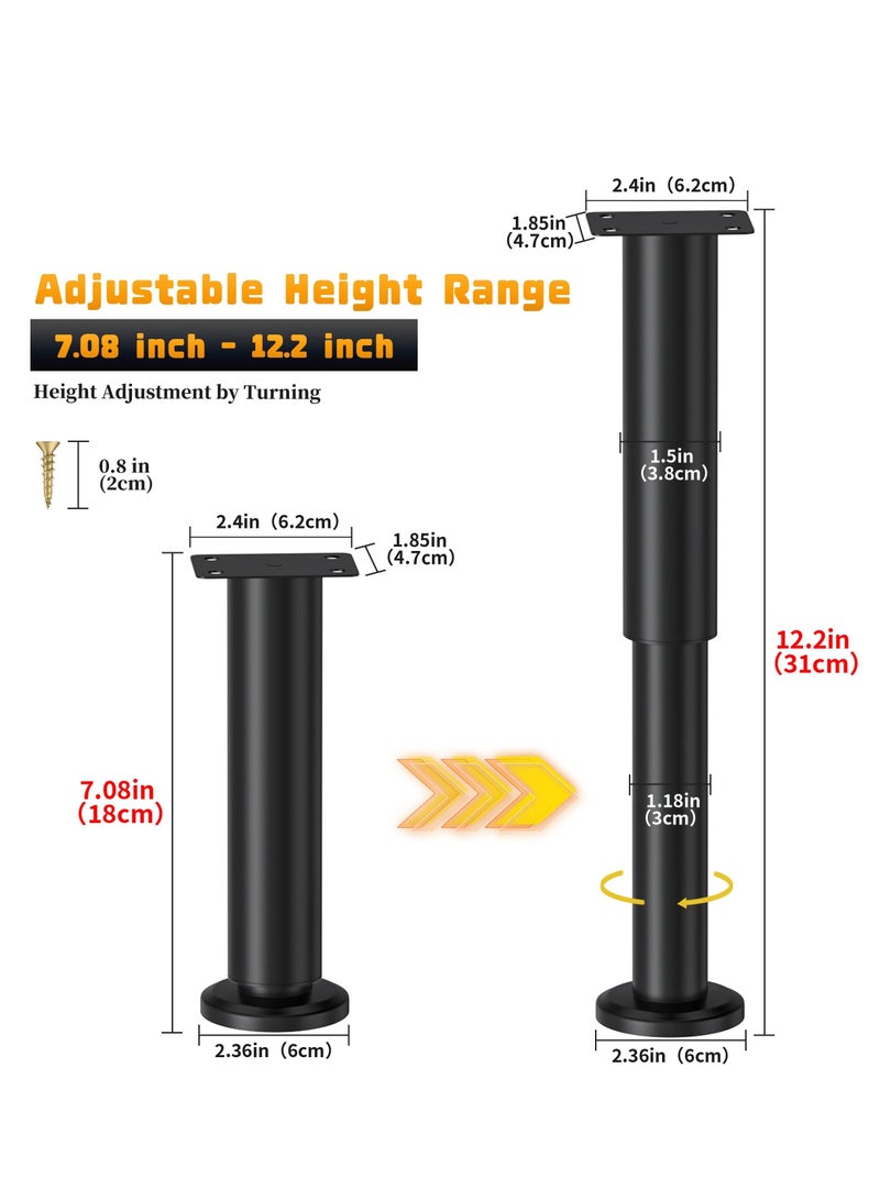 Adjustable Height Bed Support Legs, Sofa Legs Adjustable Height Replacement Support Leg, Metal Adjustable Furniture Legs, 7.08-12.2 inch for Bed/Sofa/Cabinet/Couch/Dresser/Table (4 Pcs) - Image 2