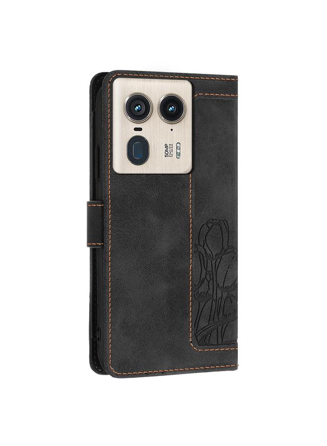 S-TOP Case For Motorola Edge 50 Ultra Tulips Embossed Leather Phone Case with Lanyard - Image 3