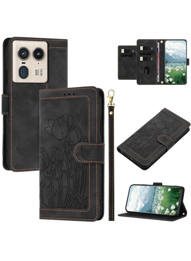 S-TOP Case For Motorola Edge 50 Ultra Tulips Embossed Leather Phone Case with Lanyard - Image 1