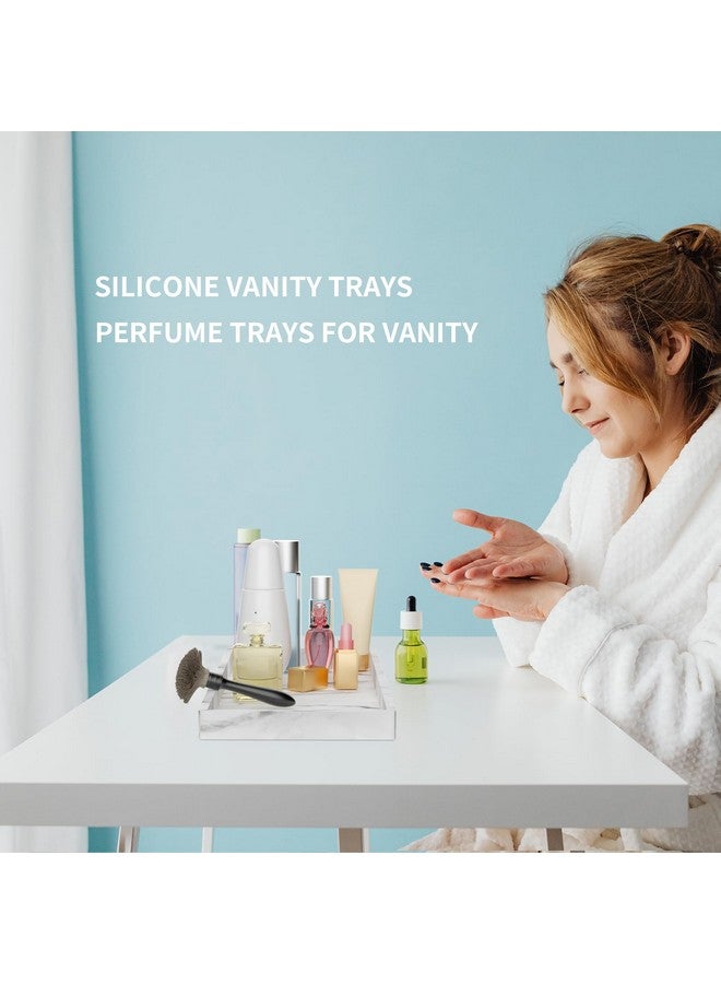 BBK BBK Bathroom Vanity Tray - 2 Pack (7.8" and 11.8") Silicone Bathroom Trays for Counter, Perfume Key Trinket Ring Tray, Decor Soap Dispenser Countertop Tray for Kitchen Sink Organization (Marble Gray)  - Image 4