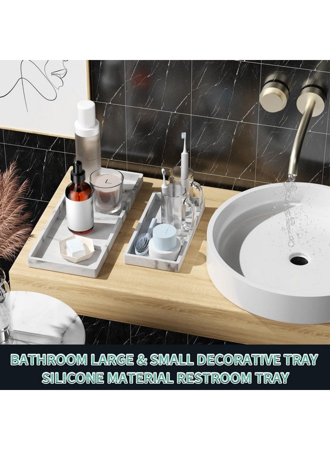 BBK BBK Bathroom Vanity Tray - 2 Pack (7.8" and 11.8") Silicone Bathroom Trays for Counter, Perfume Key Trinket Ring Tray, Decor Soap Dispenser Countertop Tray for Kitchen Sink Organization (Marble Gray)  - Image 2