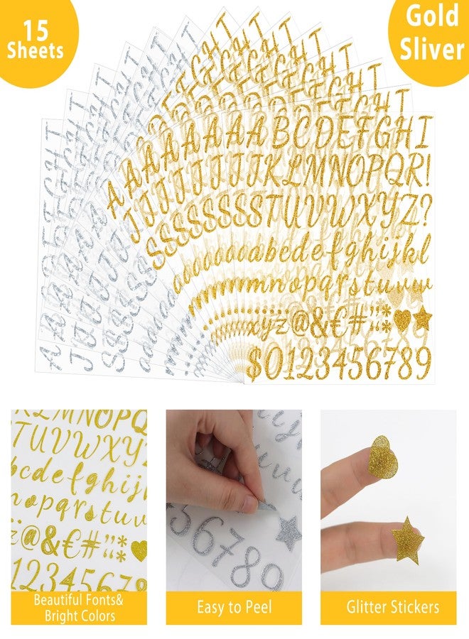 Huimdery 1245Pcs Letter Stickers 15 Sheets Alphabet Stickers Vinyl Sticker Letters 1Inch Self-Adhesive Glitter Number ABC Stickers for Scrapbook Water Bottles Graduation Cap Crafts Mailbox Sign (Gold/Silver) - Image 3