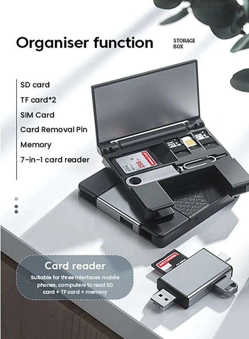 AROAQ 7 in 1 Multifunctional Card Reader Storage Box Micro SD Card Case OTG Adapter USB2.0 Type C Adapter  - Image 2