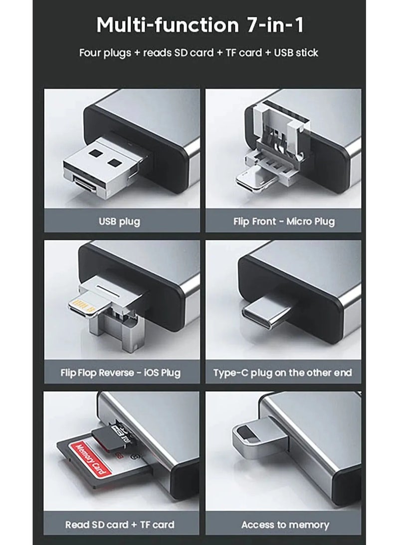 AROAQ 7 in 1 Multifunctional Card Reader Storage Box Micro SD Card Case OTG Adapter USB2.0 Type C Adapter  - Image 4