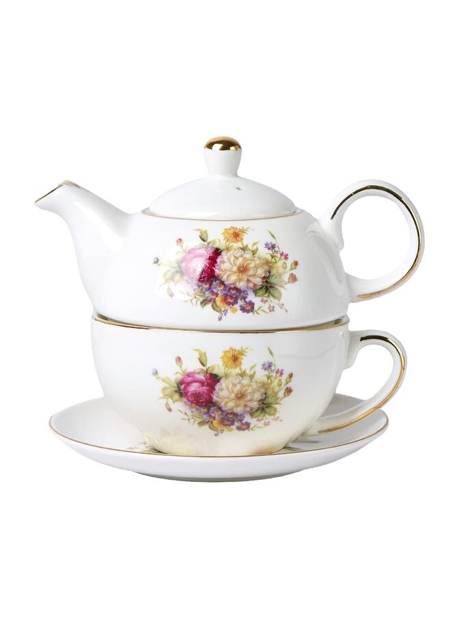 طقم إبريق شاي وكوب من البورسلين من Tea for One، طقم شاي لشخص واحد، طقم شاي وردي ذهبي هدية للنساء، أباريق شاي لحفلات الشاي - Image 1