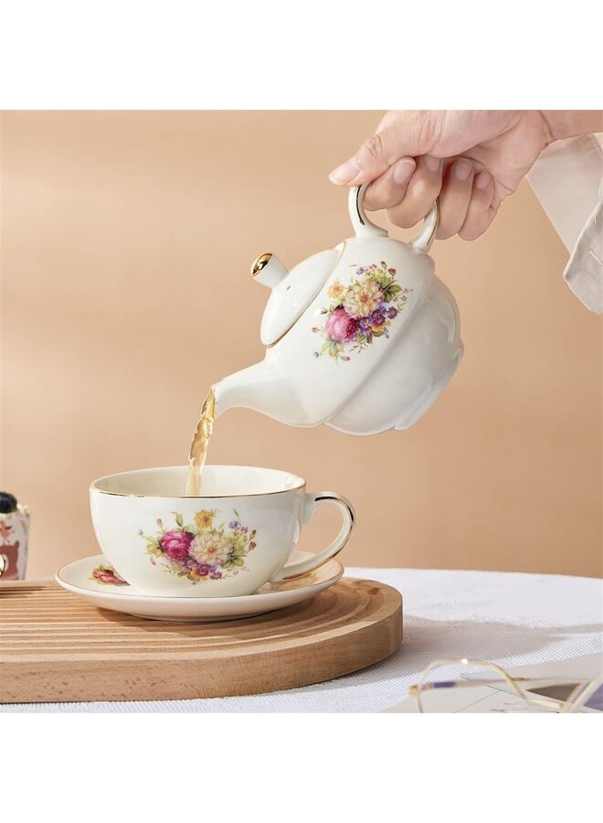 طقم إبريق شاي وكوب من البورسلين من Tea for One، طقم شاي لشخص واحد، طقم شاي وردي ذهبي هدية للنساء، أباريق شاي لحفلات الشاي - Image 3