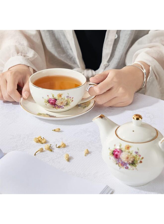 طقم إبريق شاي وكوب من البورسلين من Tea for One، طقم شاي لشخص واحد، طقم شاي وردي ذهبي هدية للنساء، أباريق شاي لحفلات الشاي - Image 5