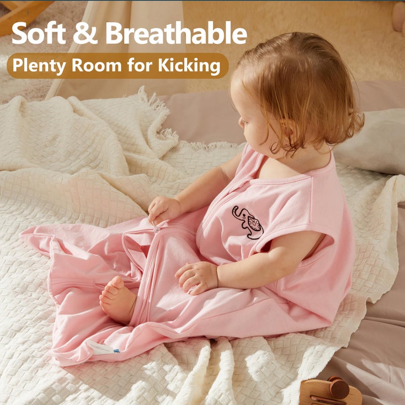 TILLYOU 2 Pack Baby Sleep Sack 18-24 Months 100% Cotton Wearable Blanket 0.5 TOG Sleeveless Summer Sleep Sacks with 2-Way Zipper, Pink Elephant - Image 5