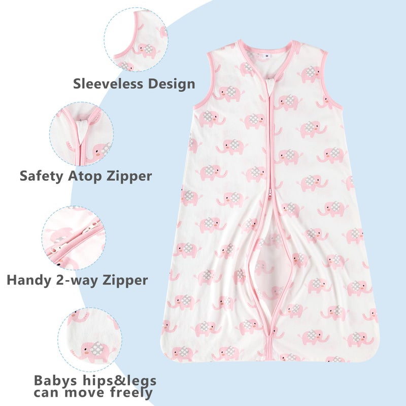 TILLYOU 2 Pack Baby Sleep Sack 18-24 Months 100% Cotton Wearable Blanket 0.5 TOG Sleeveless Summer Sleep Sacks with 2-Way Zipper, Pink Elephant - Image 4