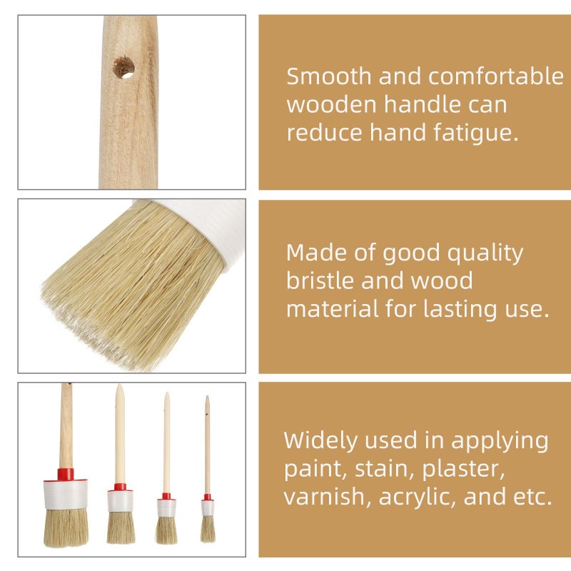 4Pcs Wooden Handle Bristle Paint Brush Set Round Tip Sizes 2 6 10 18 - Image 4