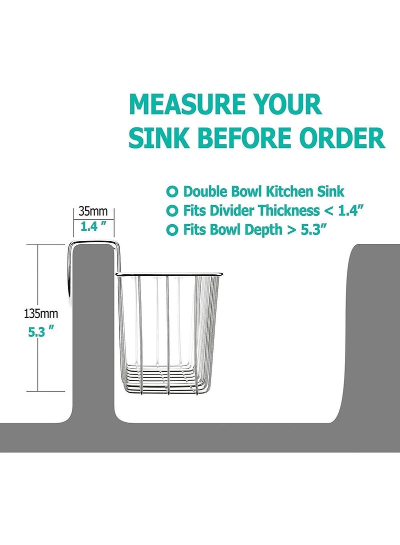 مطبخ اسفنجة حامل, حوض سلة, الفولاذ المقاوم للصدأ حوض كادي منظم, فرشاة غسيل الصحون السائل الصرف رف, مقاوم للصدأ ودائم, مناسبة للمحوض المطبخ والحمامات, الفضة - Image 4