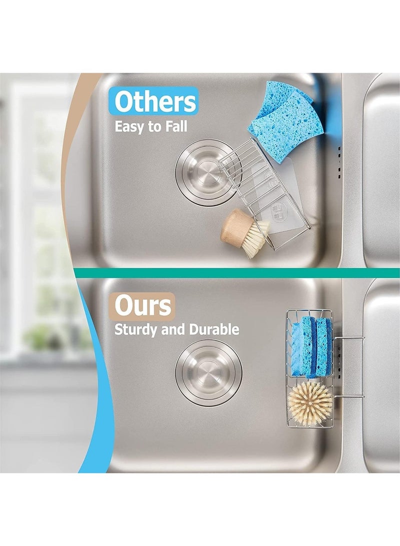 مطبخ اسفنجة حامل, حوض سلة, الفولاذ المقاوم للصدأ حوض كادي منظم, فرشاة غسيل الصحون السائل الصرف رف, مقاوم للصدأ ودائم, مناسبة للمحوض المطبخ والحمامات, الفضة - Image 5