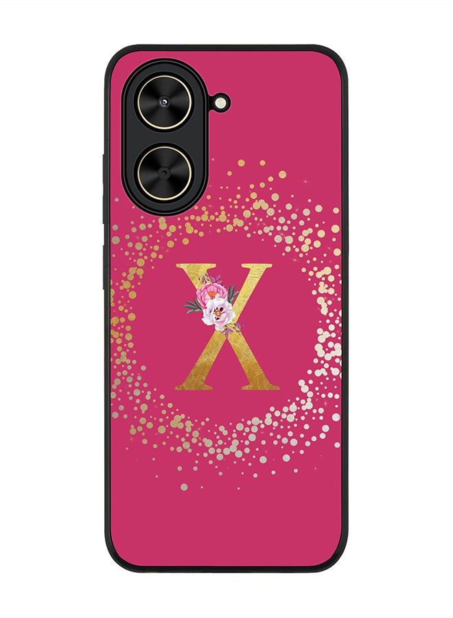 Stylizedd For Xiaomi Poco C71 / Redmi A5 4G Case,Slim fit Camera Protection, Shockproof Thin Phone cover  - Custom Monogram Floral - X ( Deep Pink )