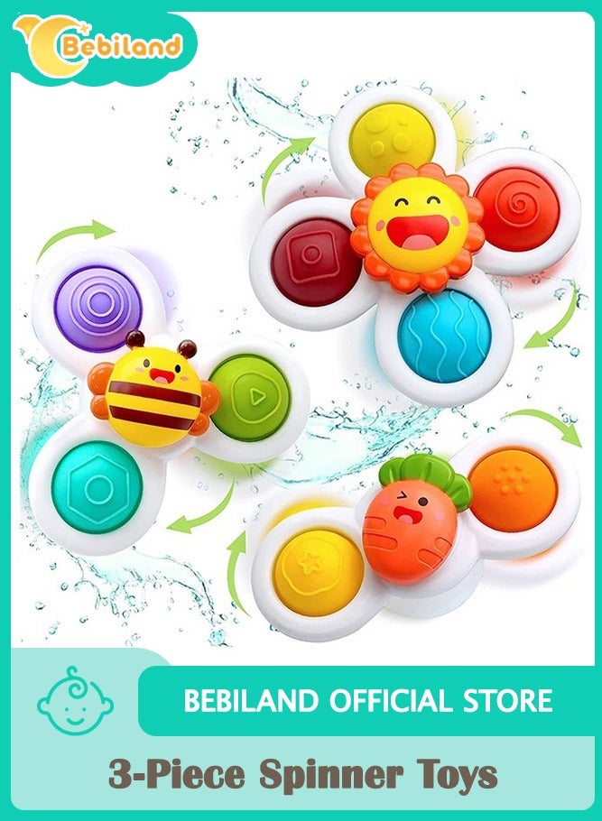 Bebiland 3-Piece Suction Cup Spinner Toys with Sun Bee Carrot Shape, Window Spinning Top Baby Sensory Toys  - Image 1