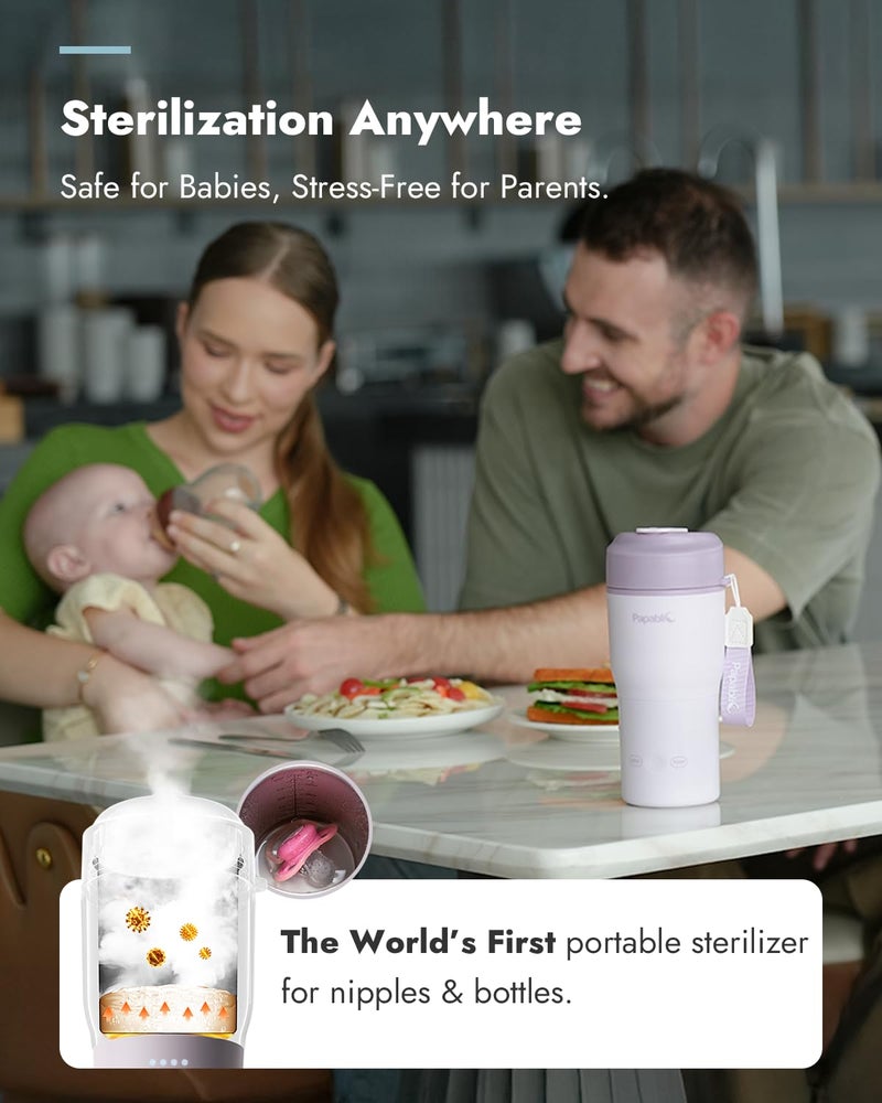 Papablic Portable Bottle Warmer - Fast Heating Baby Bottle Warmer On The Go With Sterilization  Wide Mouth & Smart Temperature Control  Car & Outdoor Feeding  Spodumene Purple - Image 3