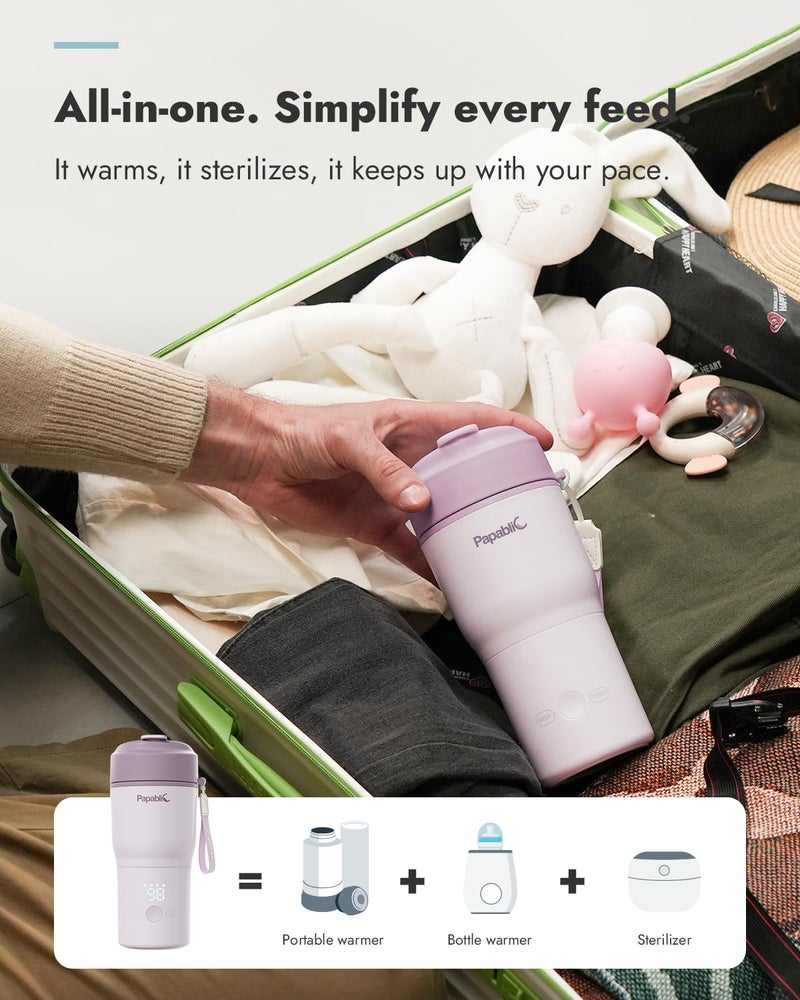 Papablic Portable Bottle Warmer - Fast Heating Baby Bottle Warmer On The Go With Sterilization  Wide Mouth & Smart Temperature Control  Car & Outdoor Feeding  Spodumene Purple - Image 4