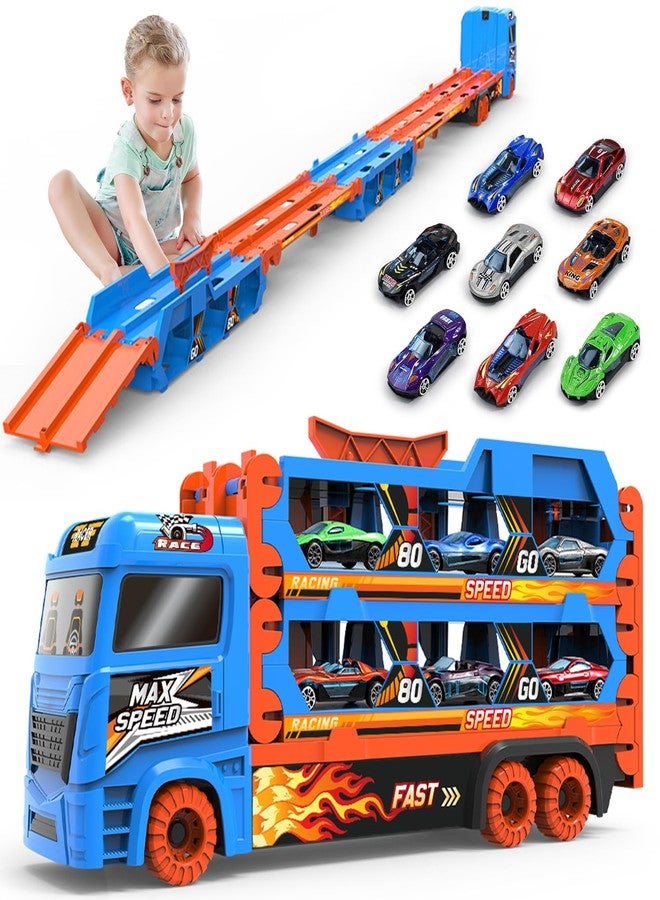 BAKAM Race Tracks Set for Kids Ages 3-5, Car Tracks for Toddlers 3-4 Years, Car Carrier Trucks Car Garage Toys for 3+ Year Old, Toys for Ages 3+, 3 Year Old Boy Birthday Gift (Blue) - Image 1