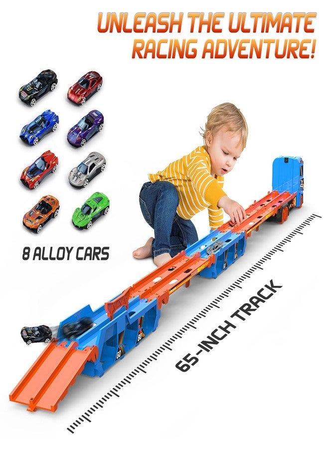 BAKAM Race Tracks Set for Kids Ages 3-5, Car Tracks for Toddlers 3-4 Years, Car Carrier Trucks Car Garage Toys for 3+ Year Old, Toys for Ages 3+, 3 Year Old Boy Birthday Gift (Blue) - Image 4