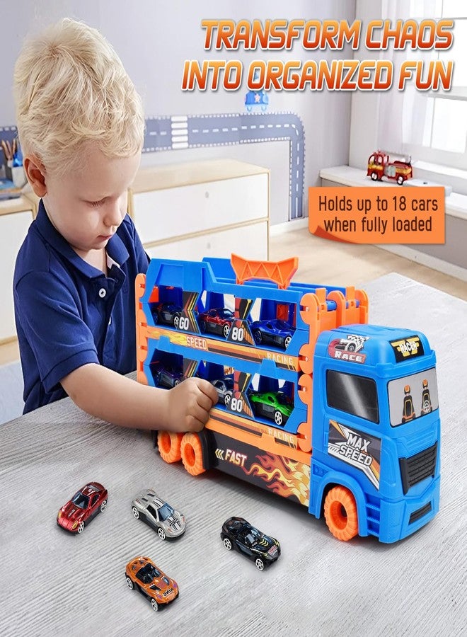 BAKAM Race Tracks Set for Kids Ages 3-5, Car Tracks for Toddlers 3-4 Years, Car Carrier Trucks Car Garage Toys for 3+ Year Old, Toys for Ages 3+, 3 Year Old Boy Birthday Gift (Blue) - Image 2