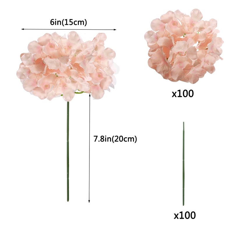 WEISPARK 100PCS Artificial Hydrangea Flowers, Fake Flowers Silk Hydrangea Full Flowers Heads with Stems for Wedding Home Party Shop Baby Shower Decor (Light Pink) - Image 2