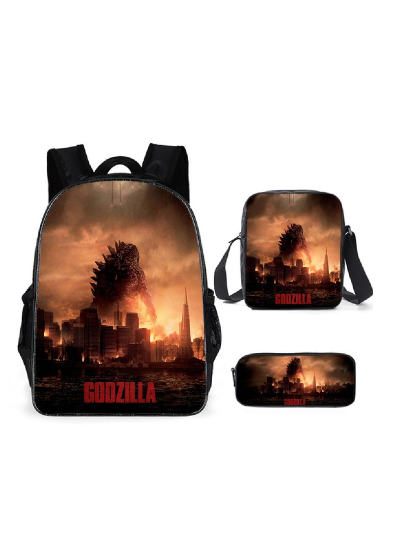 Godzilla Children's leisure load reducing large capacity printed backpack for elementary school students, 3-piece set - Image 1