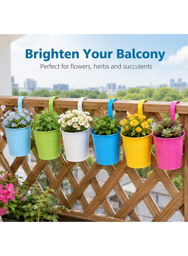 Tanyaz Small Metal Hanging Flower Pot Set, 6 Colors, Balcony Planter, Garden Hanging Bucket, Glossy Painted Metal, Compact Size (10*16 CM) - Image 5