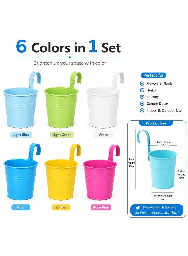Tanyaz Small Metal Hanging Flower Pot Set, 6 Colors, Balcony Planter, Garden Hanging Bucket, Glossy Painted Metal, Compact Size (10*16 CM) - Image 2