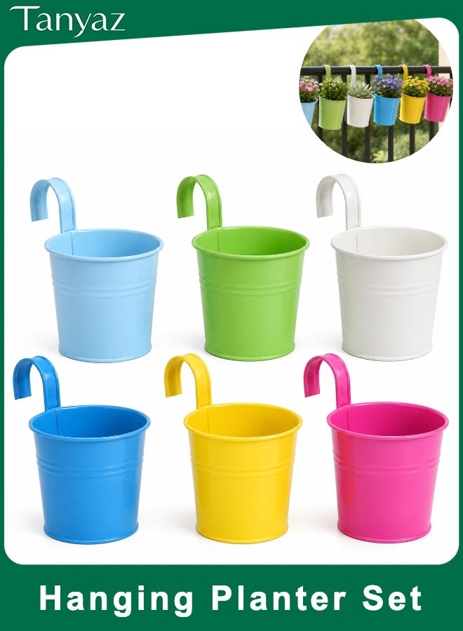Tanyaz Small Metal Hanging Flower Pot Set, 6 Colors, Balcony Planter, Garden Hanging Bucket, Glossy Painted Metal, Compact Size (10*16 CM) - Image 1
