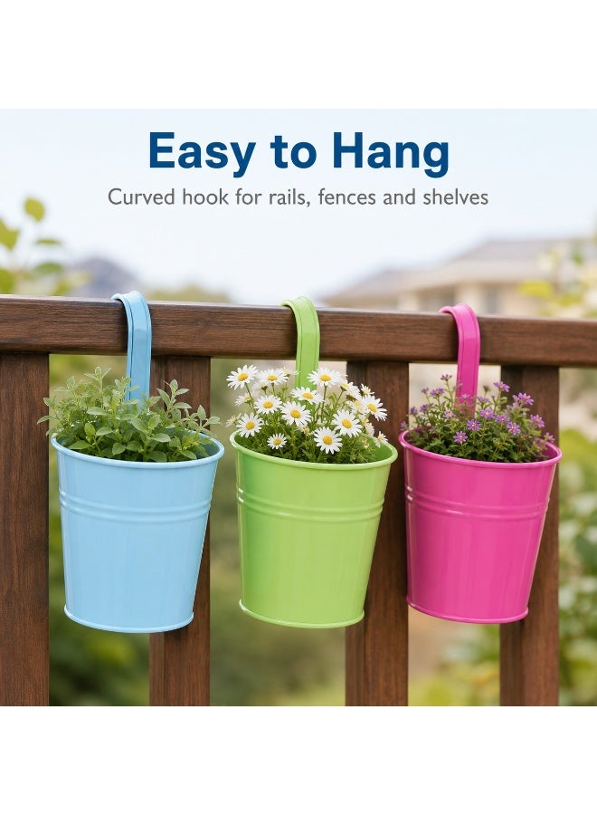Tanyaz Small Metal Hanging Flower Pot Set, 6 Colors, Balcony Planter, Garden Hanging Bucket, Glossy Painted Metal, Compact Size (10*16 CM) - Image 4