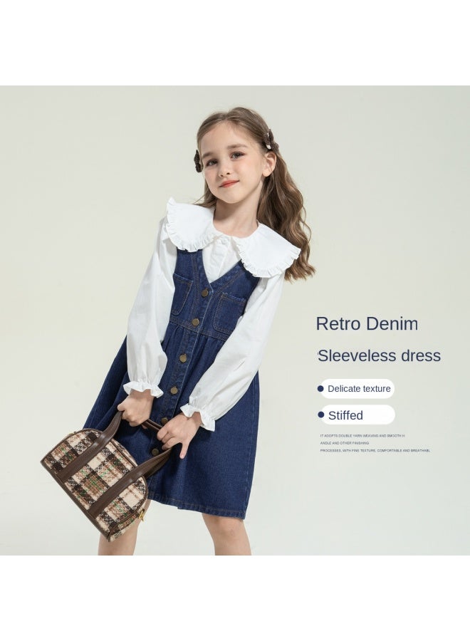 Zuoxi Kids' Dresses Spring/autumn Girls' Denim Pinafore Dress Casual Fashionable Versatile Outfit For Toddler To Big Girls - Image 2