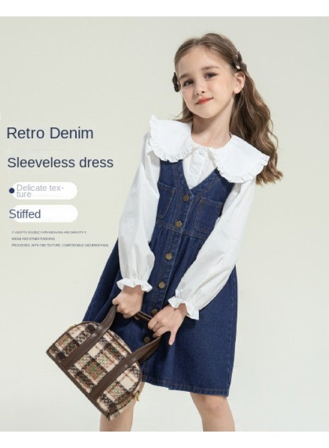 Zuoxi Kids' Dresses Spring/autumn Girls' Denim Pinafore Dress Casual Fashionable Versatile Outfit For Toddler To Big Girls - Image 1