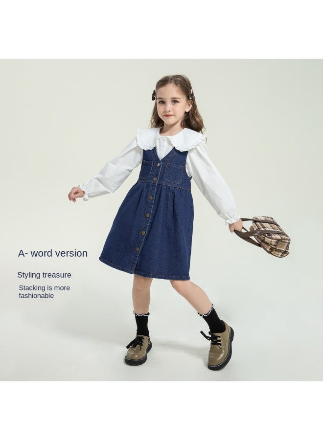 Zuoxi Kids' Dresses Spring/autumn Girls' Denim Pinafore Dress Casual Fashionable Versatile Outfit For Toddler To Big Girls - Image 4