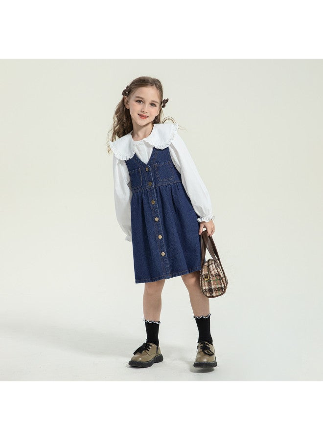 Zuoxi Kids' Dresses Spring/autumn Girls' Denim Pinafore Dress Casual Fashionable Versatile Outfit For Toddler To Big Girls - Image 5