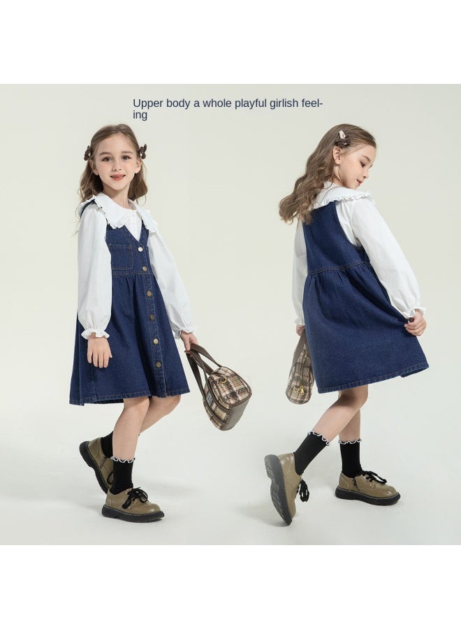 Zuoxi Kids' Dresses Spring/autumn Girls' Denim Pinafore Dress Casual Fashionable Versatile Outfit For Toddler To Big Girls - Image 3