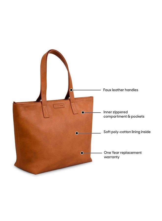 DailyObjects Women's Latest Tote Bag | Spacious, Stylish, Sturdy Vegan Leather Handbag with Zip closure and Laptop Compatibility | Handcrafted Ladies Shoulder Purse For Daily & Office Use - Tan - Image 2