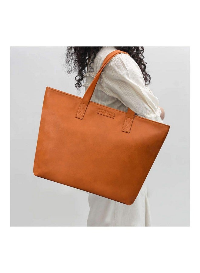 DailyObjects Women's Latest Tote Bag | Spacious, Stylish, Sturdy Vegan Leather Handbag with Zip closure and Laptop Compatibility | Handcrafted Ladies Shoulder Purse For Daily & Office Use - Tan - Image 3