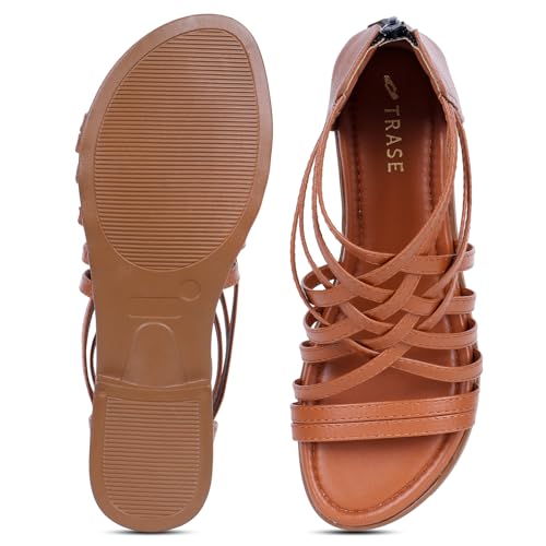 TRASE Flats Gladiator With Zip Closure For Women Sandals| Gladiator High-Tops Sandals For Women | Stylish & Comfortable | College, Office, Shopping, Outdoor & Beach Wea (Tan, 8 UK) - Image 5